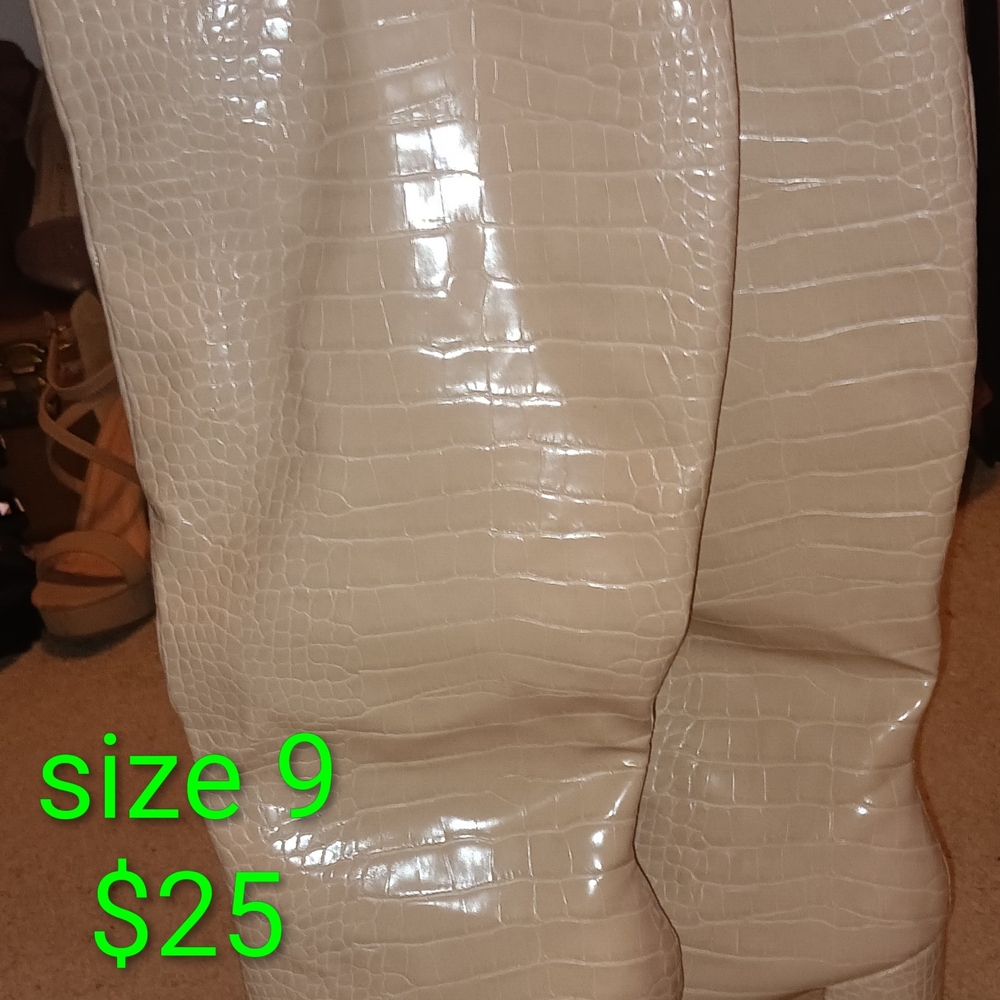 Cream Croc-Embossed Boots - Picture 3 of 3